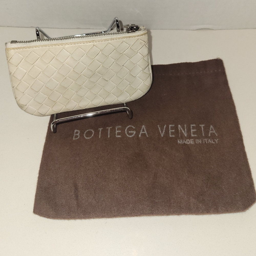 Authentic Bottega Veneta Intrecciato Leather Coin Case - Ivory